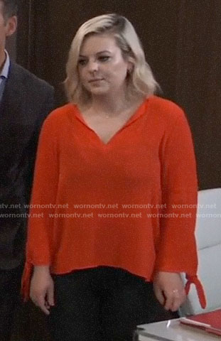 Maxie’s red tie sleeve top on General Hospital
