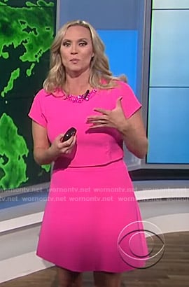 Megan’s pink embellished neck dress on CBS This Morning