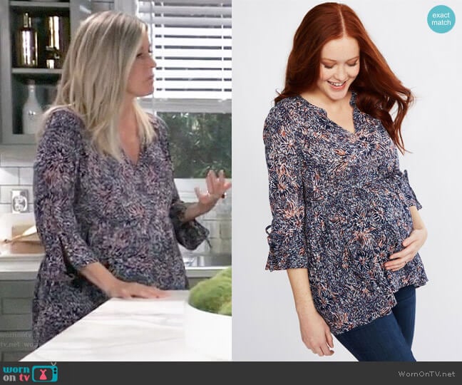 Motherhood Tie Sleeve Maternity Blouse worn by Carly Spencer (Laura Wright) on General Hospital