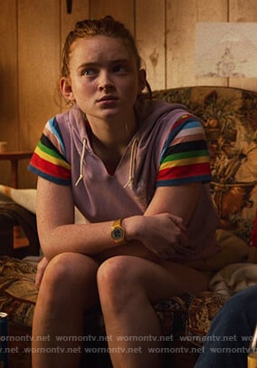 Max's multicolored stripe tee on Stranger Things