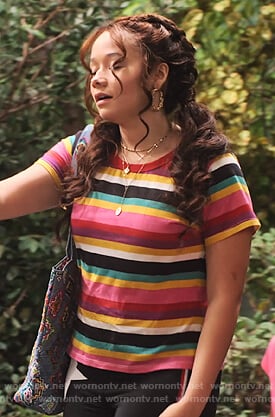 Jade’s striped tee and leggings on Family Reunion