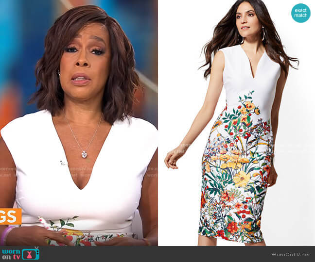 New York & Company Floral V-Neck Sheath Dress worn by Gayle King on CBS Mornings