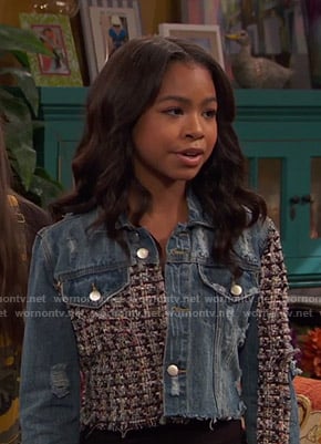 Nia’s cropped tweed and denim jacket on Ravens Home