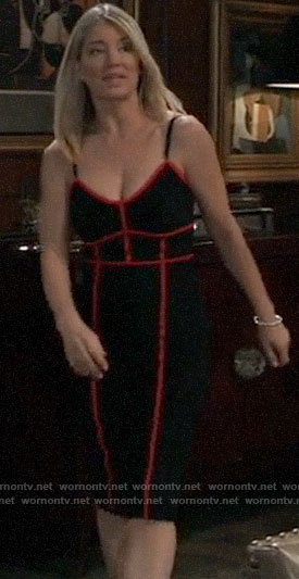 Nina’s black dress with red trim on General Hospital