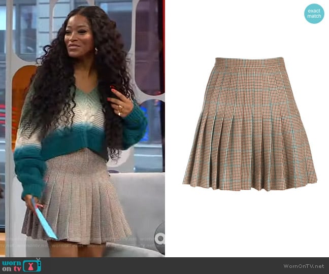 Check Pleated Wool Mini Skirt by Off-White worn by Keke Palmer on Good Morning America