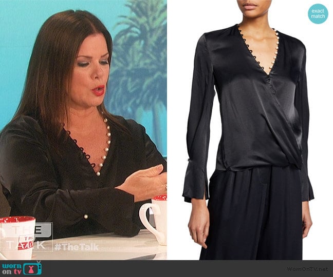 Satin High-Low Drape Blouse by 3.1 Phillip Lim worn by Marcia Gay Harden on The Talk