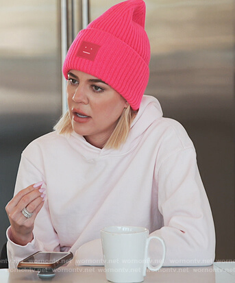 Khloe's pink face beanie on Keeping Up with the Kardashians