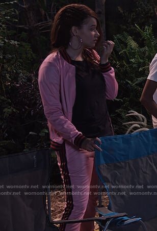 Jade's pink bomber jacket and track pants on Family Reunion