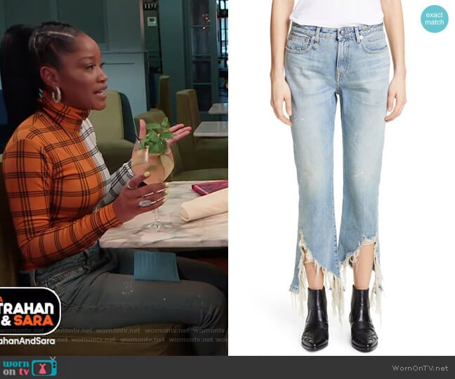 Spiral Kick Ripped Bootcut Jeans by R13 worn by Keke Palmer on Good Morning America