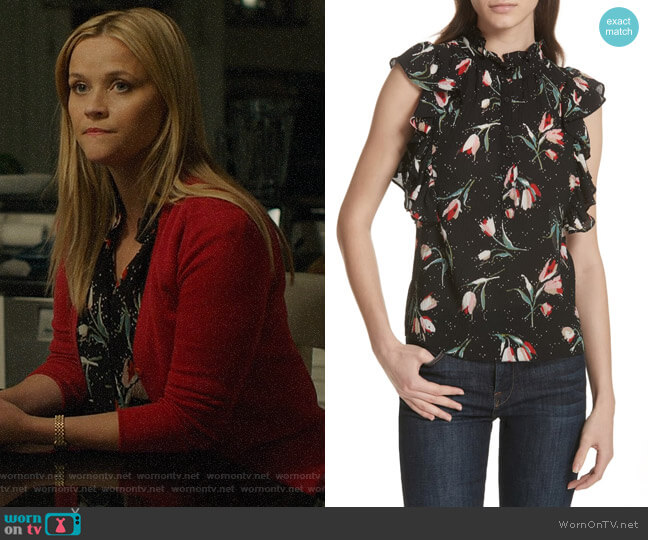Rebecca Taylor Ikat Ruffle Top worn by Madeline Martha Mackenzie (Reese Witherspoon) on Big Little Lies