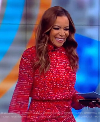 Sunny’s red ruffled long sleeve dress on The View