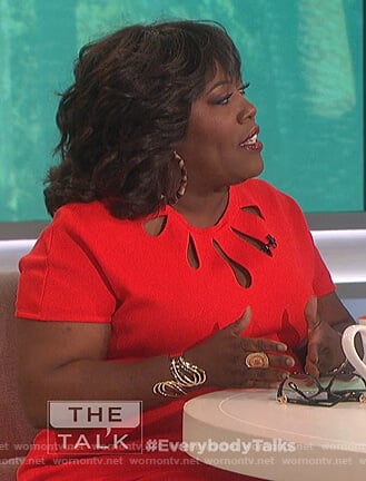 Sheryl’s red cutouts sheath dress on The Talk