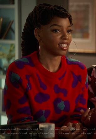 Jazlyn's red leopard print sweater on Grown-ish