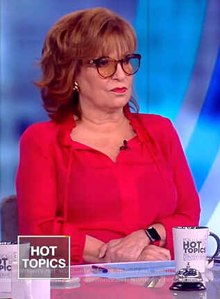 Joy’s red ruffle neck blouse on The View