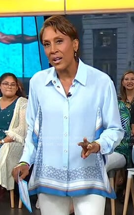 Robin’s blue handkerchief hem shirt on Good Morning America