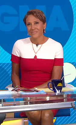 Robin’s red and white colorblock dress on Good Morning America