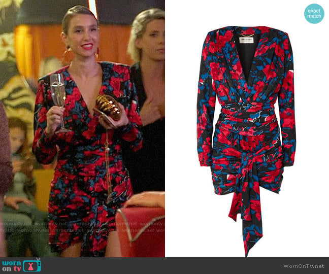 Saint Laurent Floral-print silk-jacquard mini dress worn by Whitney Port (Whitney Port) on The Hills New Beginnings