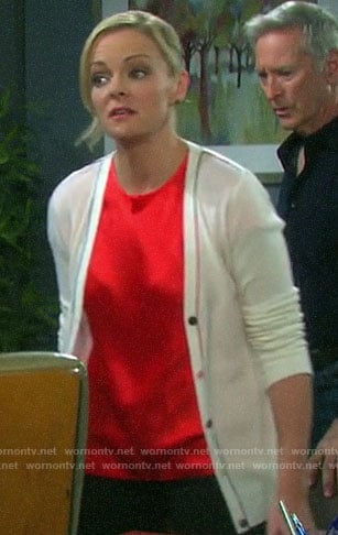 Belle’s white contrasting trim cardigan on Days of our Lives