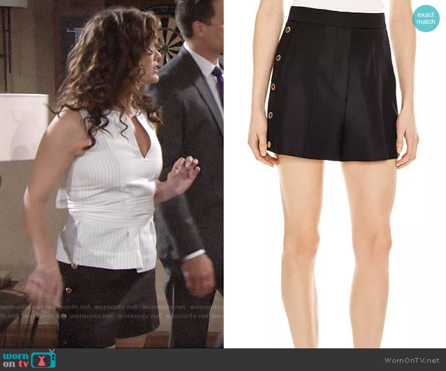 Sandro Alon Snap Detail Shorts worn by Chelsea Lawson (Melissa Claire Egan) on The Young and the Restless