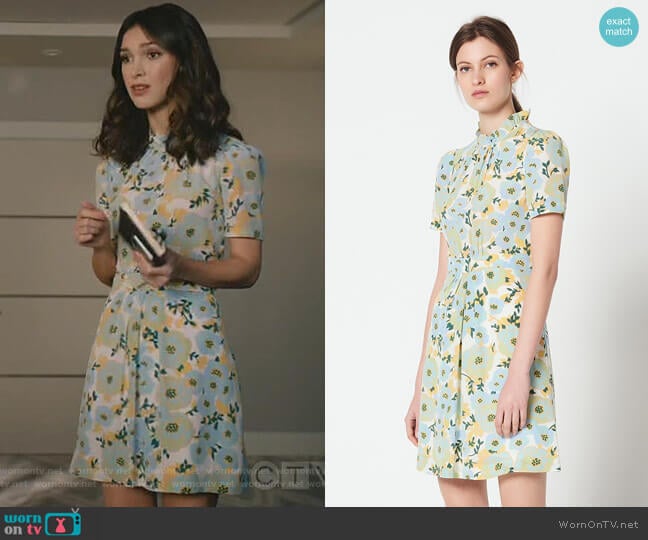 Short-Sleeve High-Neck Dress by Sandro worn by Alicia Mendoza (Denyse Tontz) on Grand Hotel