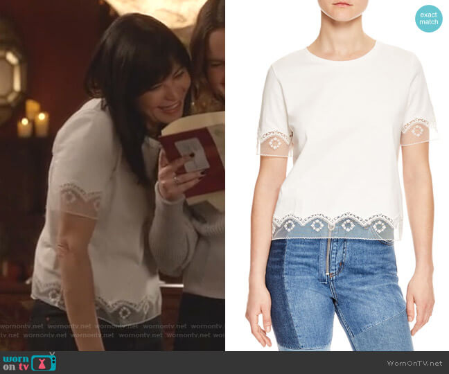 Lace Trim Tee by Sandro worn by Cassandra Nightingale (Catherine Bell) on Good Witch