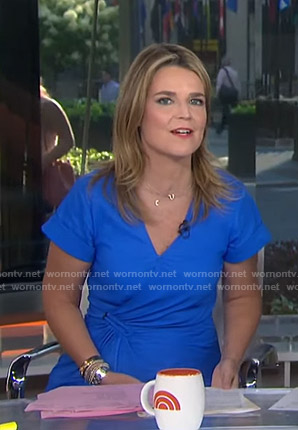 WornOnTV: Savannah’s blue short sleeve wrap dress on Today | Savannah ...