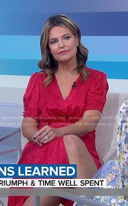 Savannah’s red button front v-neck dress on Today