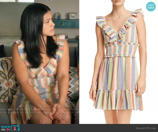 Saylor Rainbow-Stripe Smocked Gauze Dress worn by Jane Villanueva (Gina Rodriguez) on Jane the Virgin