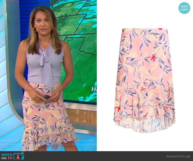 Asymmetric Ruffle-Trimmed Floral-Print Skirt by See by Chloe worn by Ginger Zee on Good Morning America