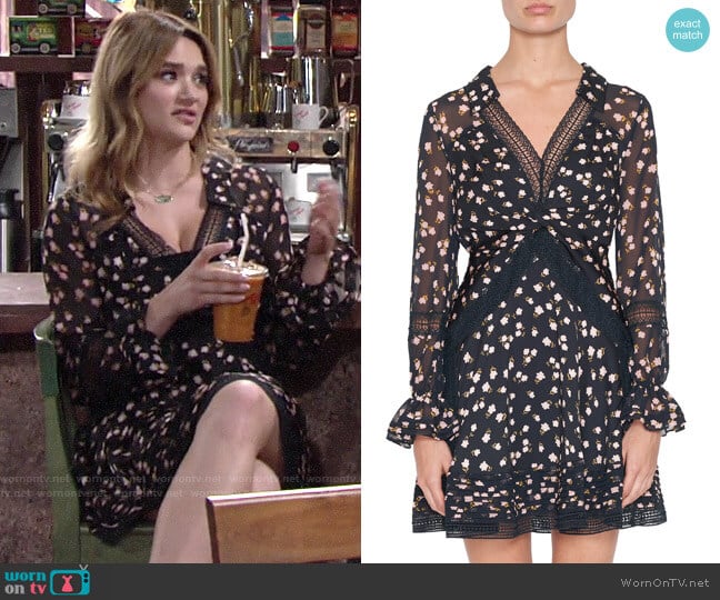 Self Portrait Twist-Front Ditsy Mini Dress worn by Summer Newman (Hunter King) on The Young and the Restless