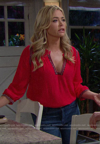 Shauna’s red embroidered trim top on The Bold and the Beautiful