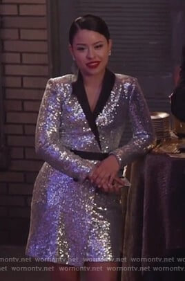 Mariana's silver sequin wrap dress on Good Trouble