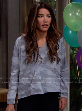Steffy’s grey camo hoodie on The Bold and the Beautiful
