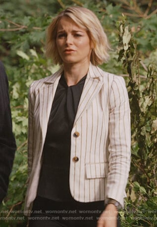 Lizzie’s striped cropped blazer on Instinct