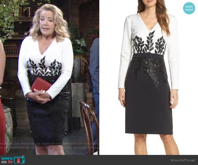 Tadashi Shoji Beaded Long Sleeve Cocktail Dress worn by Nikki Reed Newman (Melody Thomas-Scott) on The Young & the Restless
