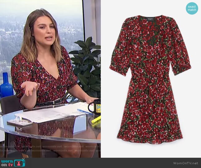 Printed Dress with Shoulder Pads by The Kooples worn by Carissa Loethen Culiner on E! News