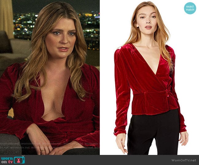 The Kooples Crossover Ruched Velvet Top worn by Mischa Barton (Mischa Barton) on The Hills New Beginnings