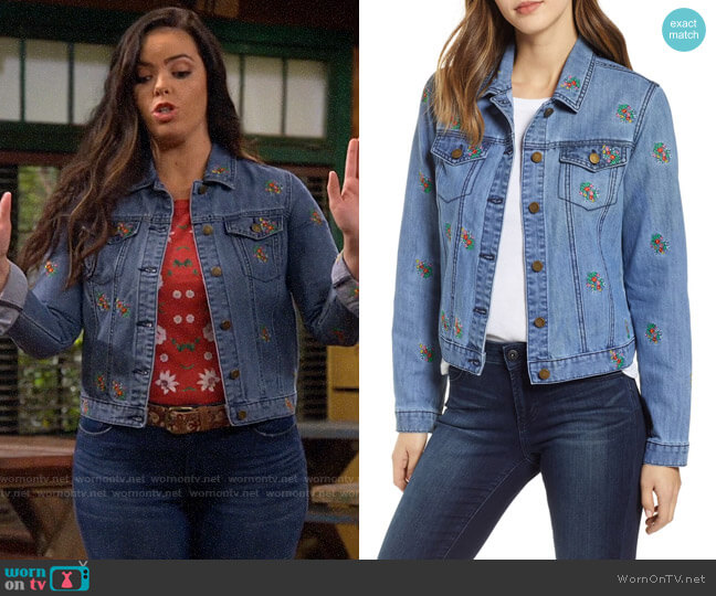 Tinsel Floral Embroidered Denim Jacket worn by Lou Hockhauser (Miranda May) on Bunkd