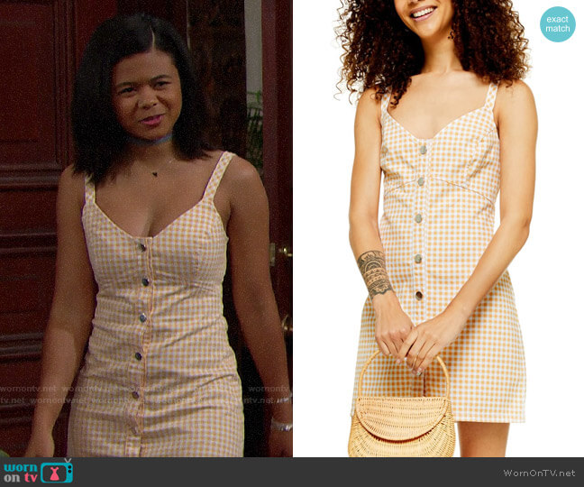 Topshop Gingham Sleeveless Denim Minidress worn by Tiffany (Maile Brady) on The Bold and the Beautiful