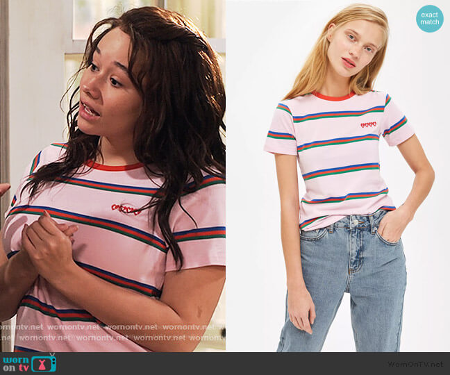 Love Stripe T-Shirt by Topshop worn by Jade (Talia Jackson) on Family Reunion