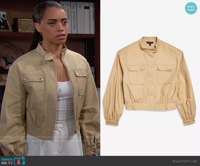 Topshop Patch Pocket Crop Jacket worn by Zoe (Kiara Barnes) on The Bold and the Beautiful