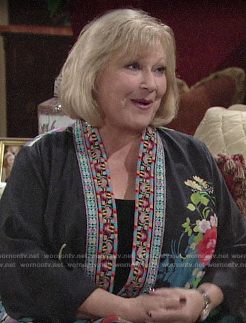 Traci’s floral embroidered trim kimono on The Young and the Restless