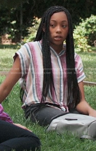 Trina’s striped tie front shirt on General Hospital