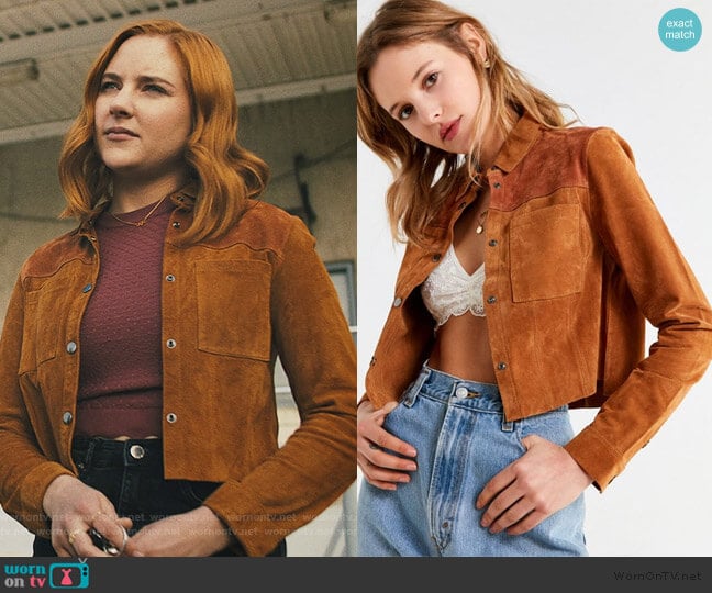 Suede Gas Jacket by Urban Outfitters worn by Violet Simmons (Haley Ramm) on Light as a Feather