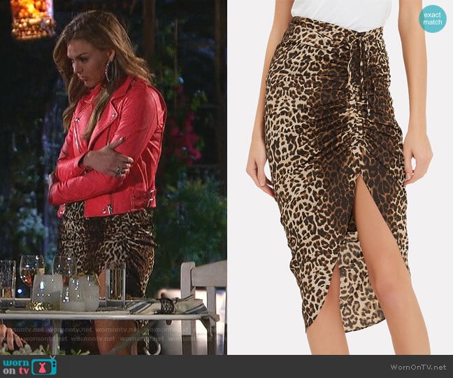 Ari Asymmetrical Leopard Skirt by Veronica Beard worn by Hannah Brown on The Bachelorette