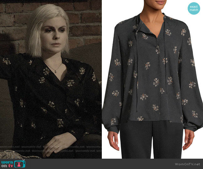 Vince Tossed Bouquet Silk Tie-Neck Blouse worn by Liv Moore (Rose McIver) on iZombie