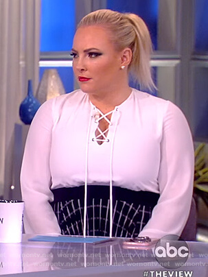 Meghan’s white blouse and check skirt on The View