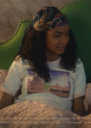 Zoey’s white boss lady tee on Grown-ish