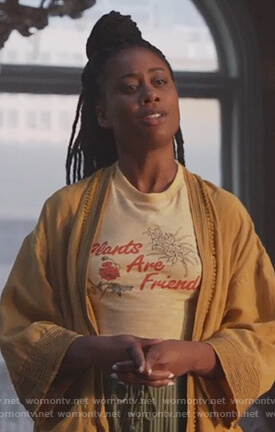 Malika's white Plants are Friends tee on Good Trouble