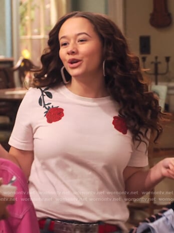 Jade's white rose embroidered tee on Family Reunion